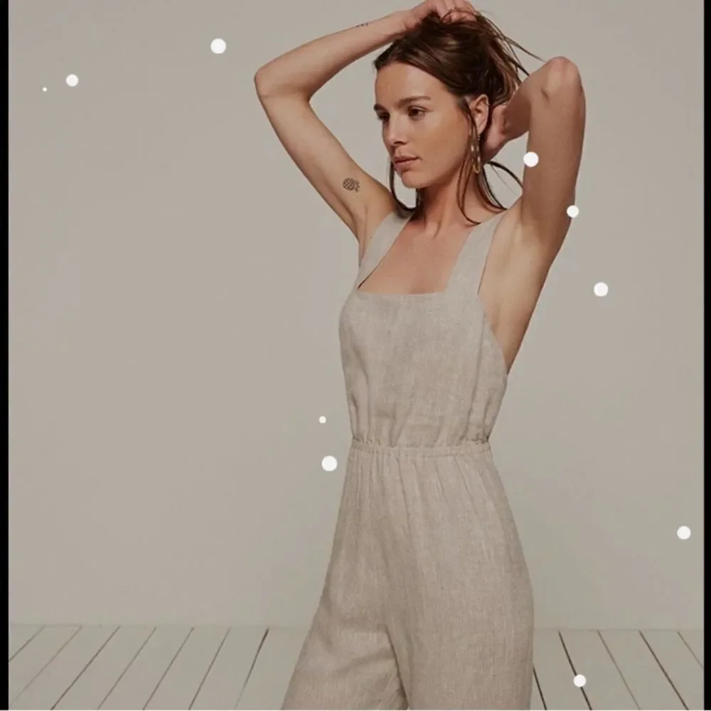 Reformation Trace Oatmeal Linen Cream Tan Jumpsuit Size 0